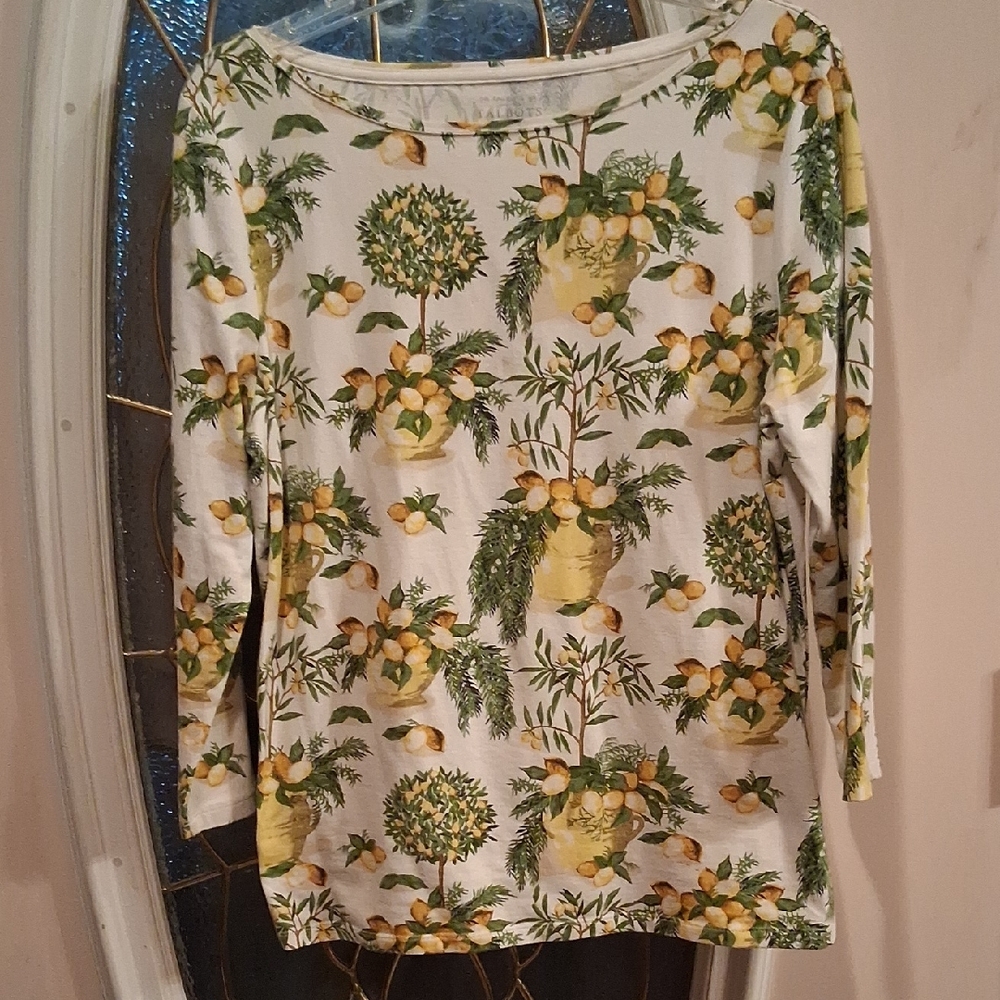 Talbots Lemon Tree Print Long Sleeve Top